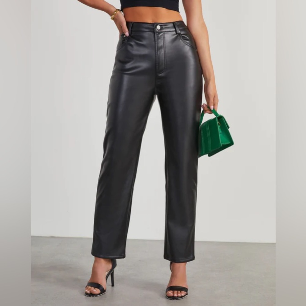 Claudette Faux Leather Pocketed High Waisted Pants
